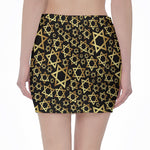 Black And Gold Star of David Print Pencil Mini Skirt