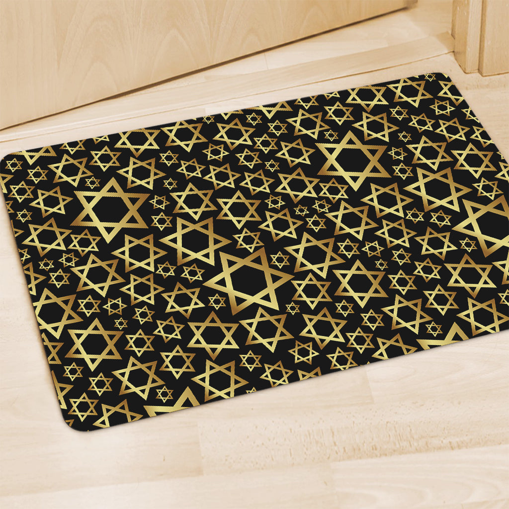 Black And Gold Star of David Print Polyester Doormat