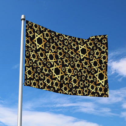 Black And Gold Star of David Print Polyester Flag