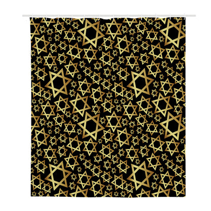 Black And Gold Star of David Print Polyester Shower Curtain