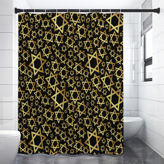 Black And Gold Star of David Print Premium Shower Curtain