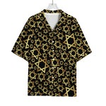 Black And Gold Star of David Print Rayon Hawaiian Shirt