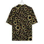 Black And Gold Star of David Print Rayon Hawaiian Shirt