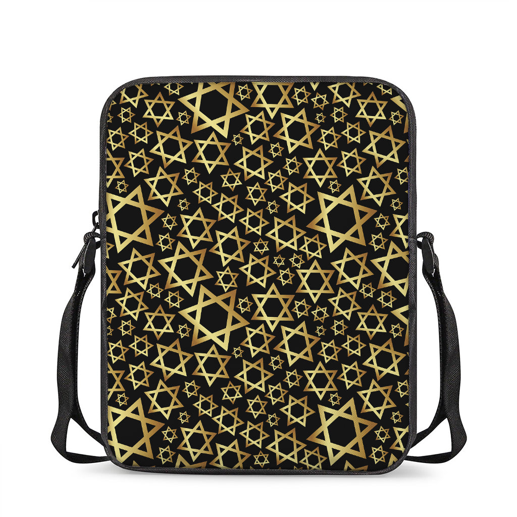Black And Gold Star of David Print Rectangular Crossbody Bag