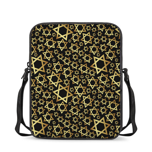 Black And Gold Star of David Print Rectangular Crossbody Bag