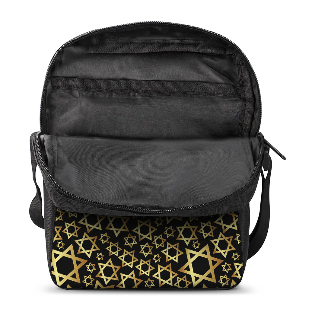 Black And Gold Star of David Print Rectangular Crossbody Bag