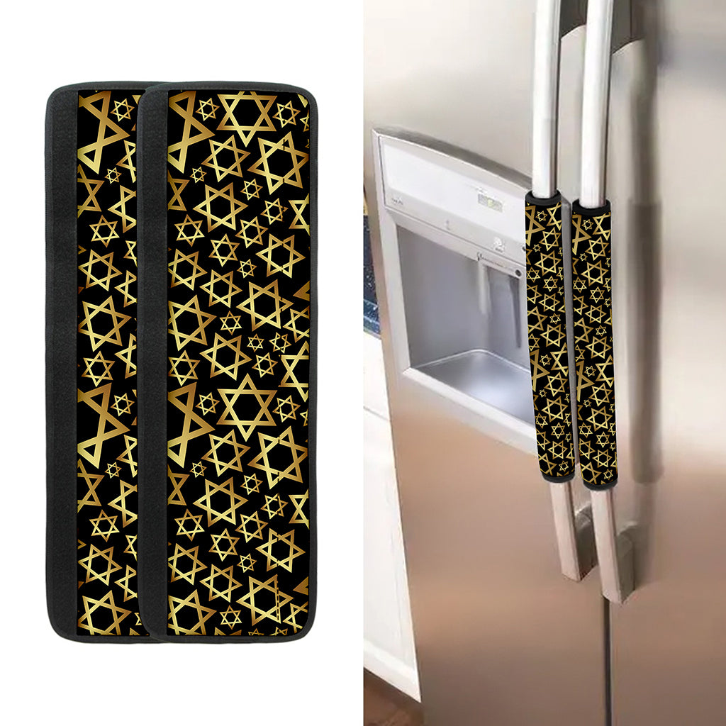 Black And Gold Star of David Print Refrigerator Handle Covers