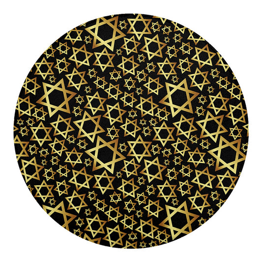 Black And Gold Star of David Print Round Blanket