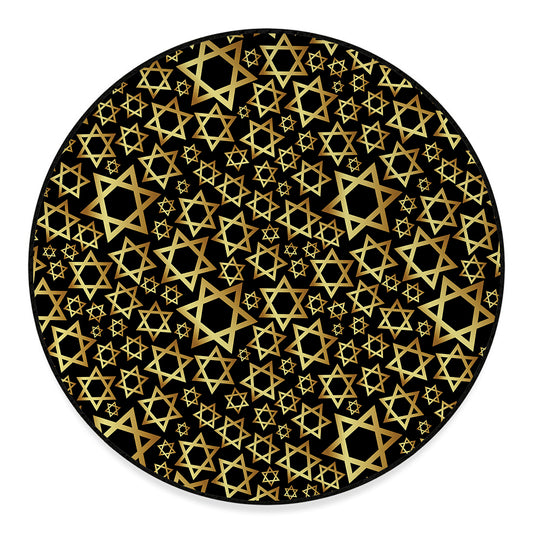 Black And Gold Star of David Print Round Floor Mat