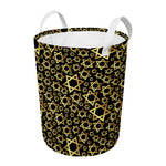 Black And Gold Star of David Print Round Laundry Basket