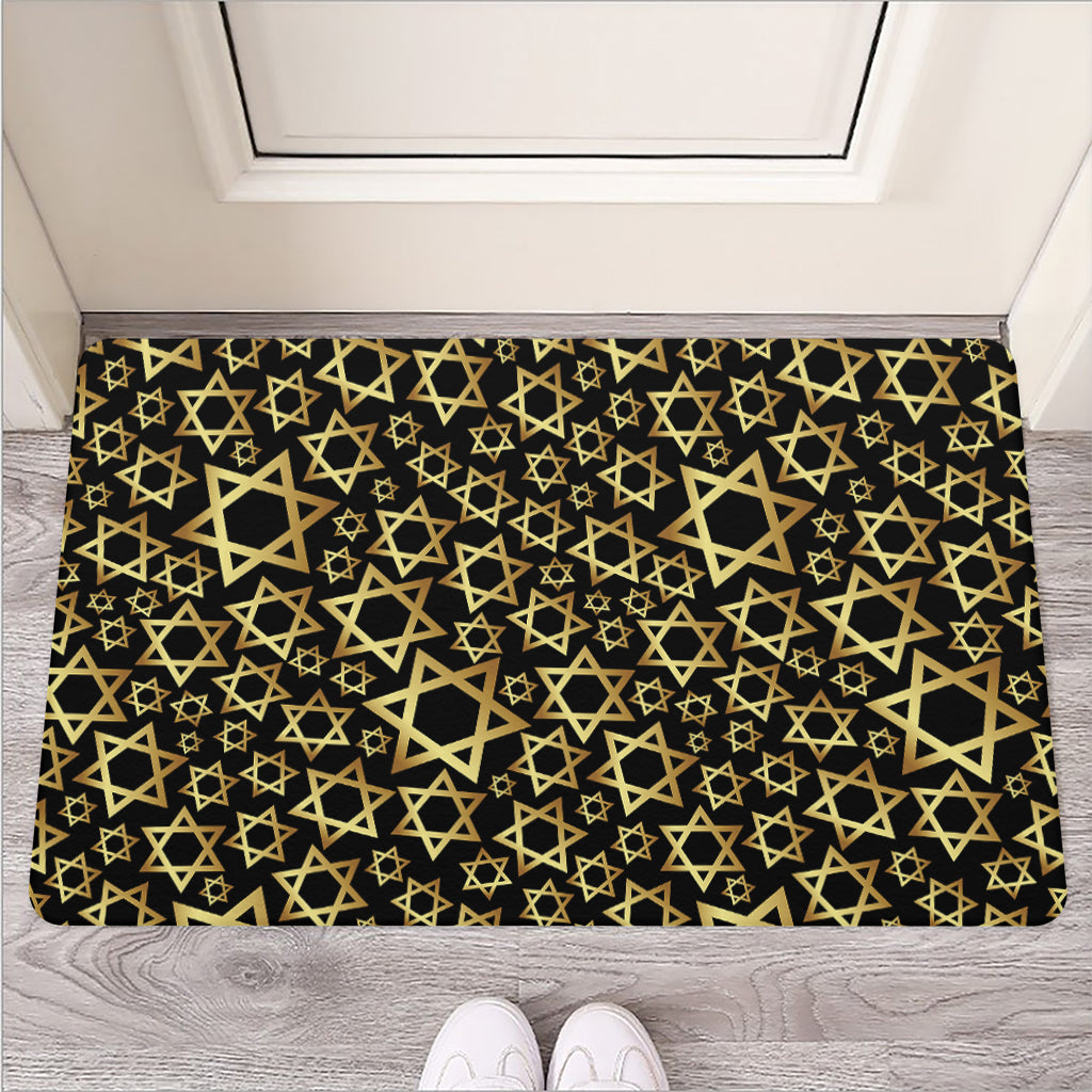 Black And Gold Star of David Print Rubber Doormat