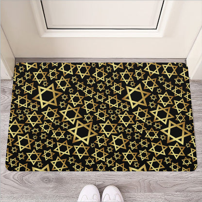 Black And Gold Star of David Print Rubber Doormat