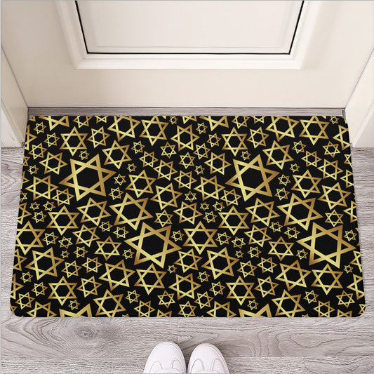 Black And Gold Star of David Print Rubber Doormat