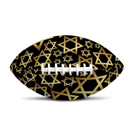 Black And Gold Star of David Print Rugby Ball