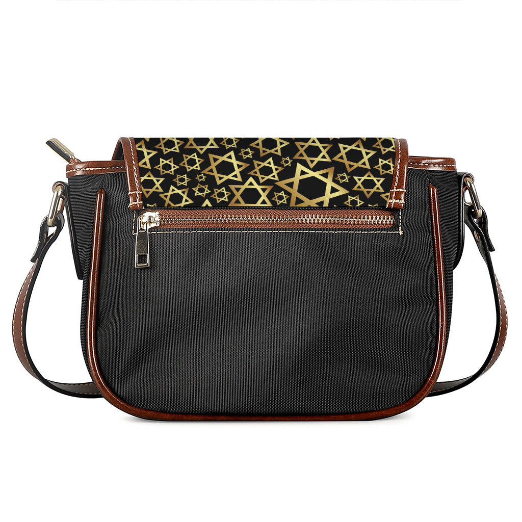 Black And Gold Star of David Print Saddle Bag