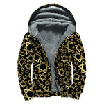 Black And Gold Star of David Print Sherpa Lined Zip Up Hoodie