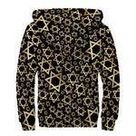 Black And Gold Star of David Print Sherpa Lined Zip Up Hoodie