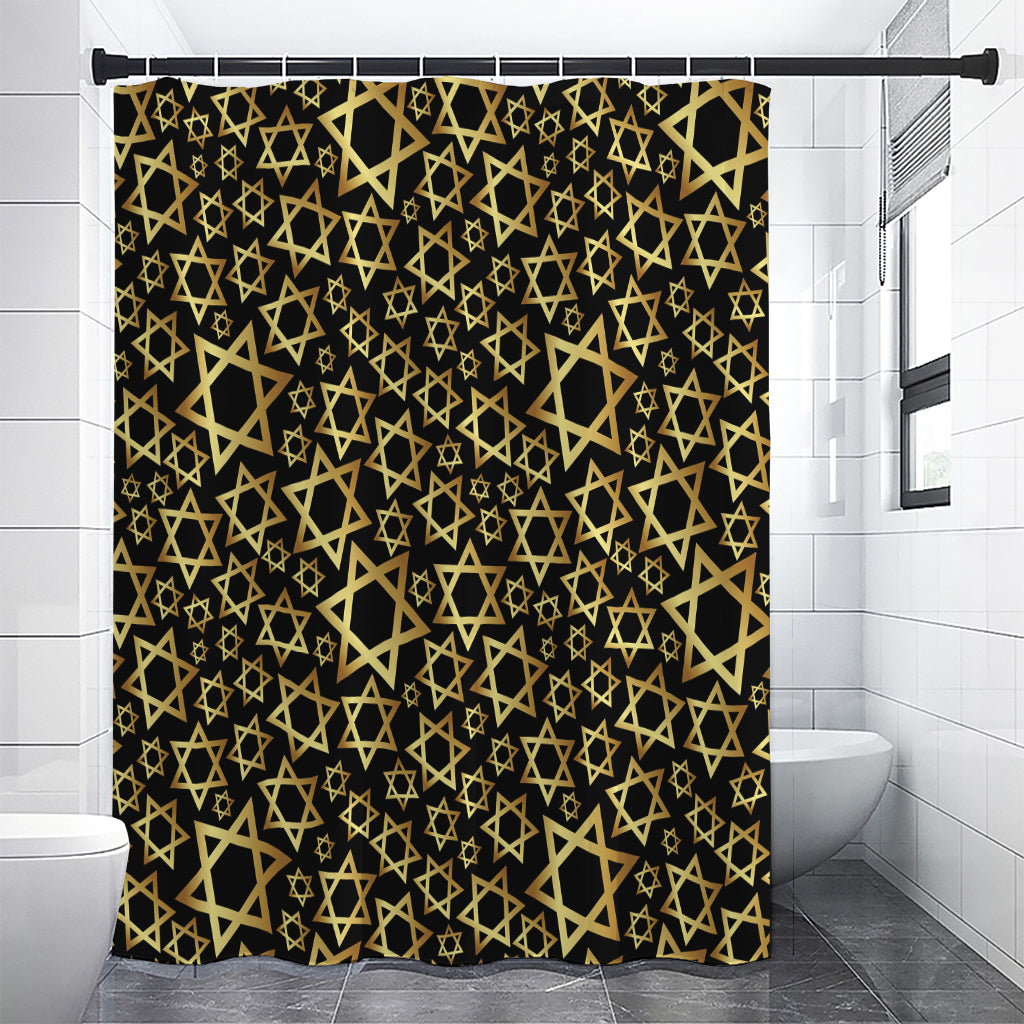 Black And Gold Star of David Print Shower Curtain
