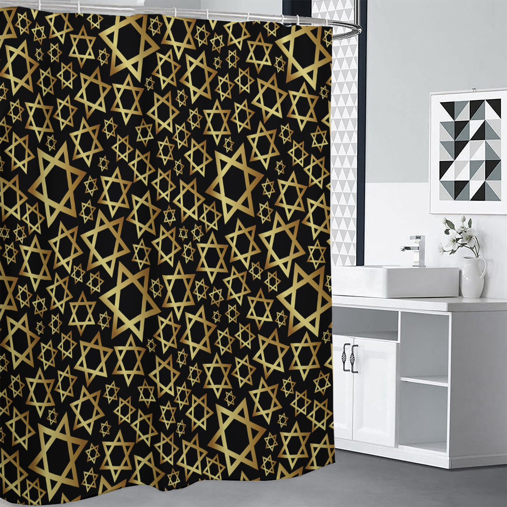Black And Gold Star of David Print Shower Curtain