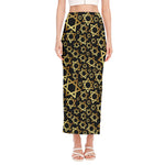 Black And Gold Star of David Print Side Slit Maxi Skirt