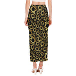 Black And Gold Star of David Print Side Slit Maxi Skirt