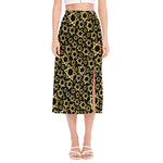 Black And Gold Star of David Print Side Slit Midi Skirt