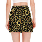 Black And Gold Star of David Print Side Slit Mini Skirt
