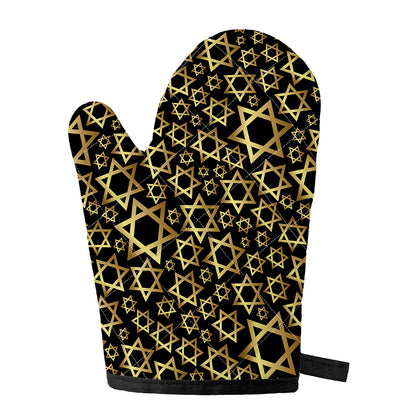 Black And Gold Star of David Print Single Oven Mitt
