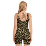 Black And Gold Star of David Print Sleeveless One Piece Swimsuit
