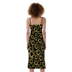 Black And Gold Star of David Print Slim Fit Midi Cami Dress