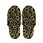 Black And Gold Star of David Print Slippers