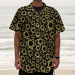 Black And Gold Star of David Print Textured Short Sleeve Shirt