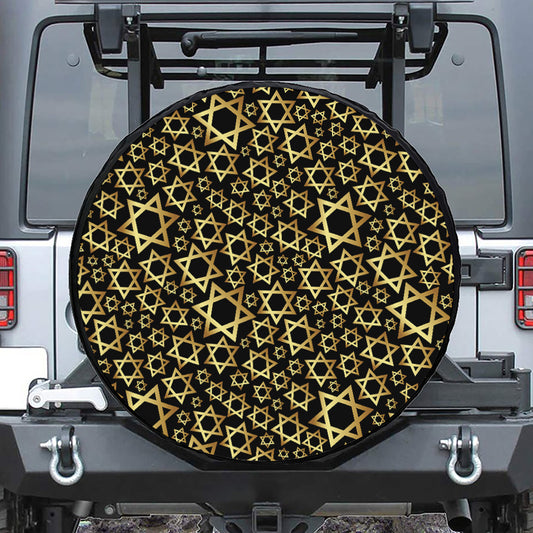 Black And Gold Star of David Print Tire Cover