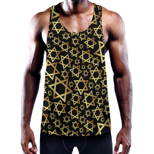 Black And Gold Star of David Print Training Tank Top