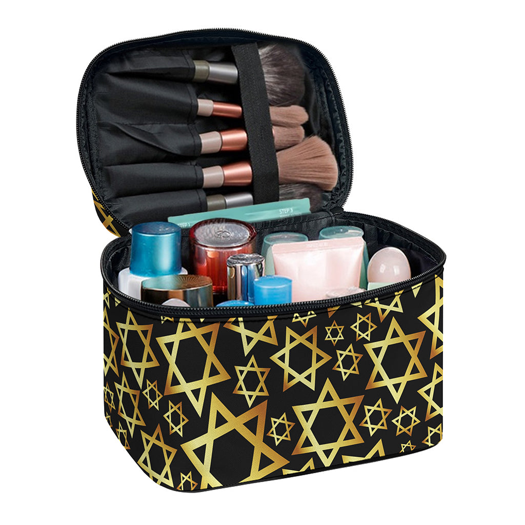 Black And Gold Star of David Print Travel Makeup Bag