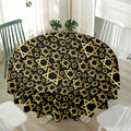 Black And Gold Star of David Print Waterproof Round Tablecloth