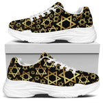 Black And Gold Star of David Print White Chunky Shoes