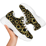 Black And Gold Star of David Print White Chunky Shoes