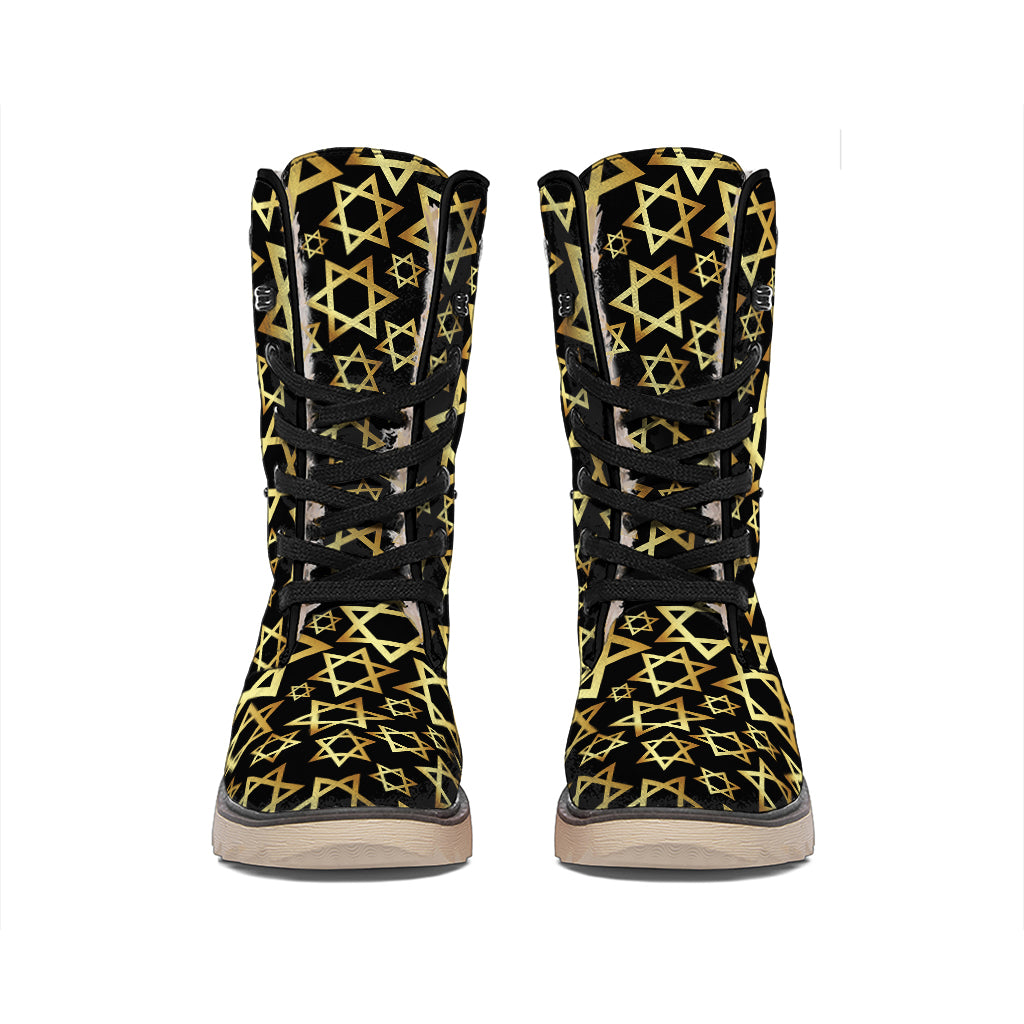 Black And Gold Star of David Print Winter Boots