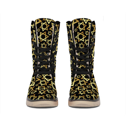 Black And Gold Star of David Print Winter Boots