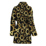 Black And Gold Star of David Print Women's Bathrobe