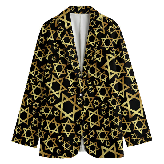 Black And Gold Star of David Print Women's Blazer
