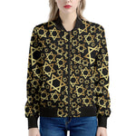 Black And Gold Star of David Print Women's Bomber Jacket