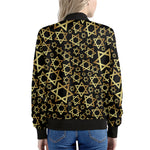 Black And Gold Star of David Print Women's Bomber Jacket