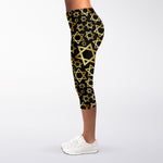 Black And Gold Star of David Print Women's Capri Leggings