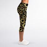 Black And Gold Star of David Print Women's Capri Leggings