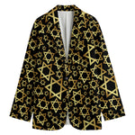 Black And Gold Star of David Print Women's Cotton Blazer