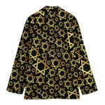 Black And Gold Star of David Print Women's Cotton Blazer
