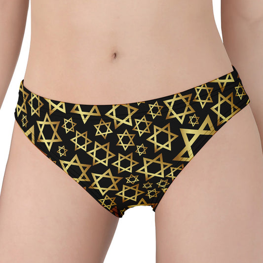 Black And Gold Star of David Print Women's Panties
