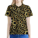 Black And Gold Star of David Print Women's Polo Shirt